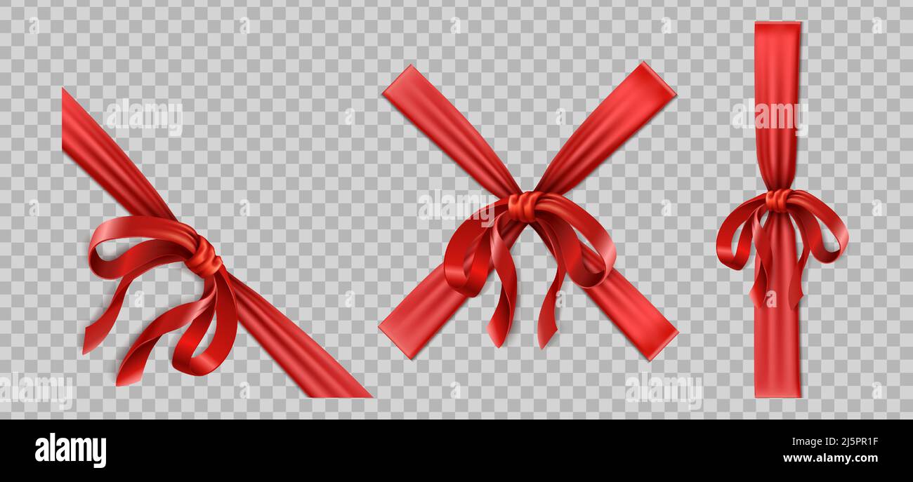 3d realistic icon. Bow, diagonal and straight red ribbon and a bow ...