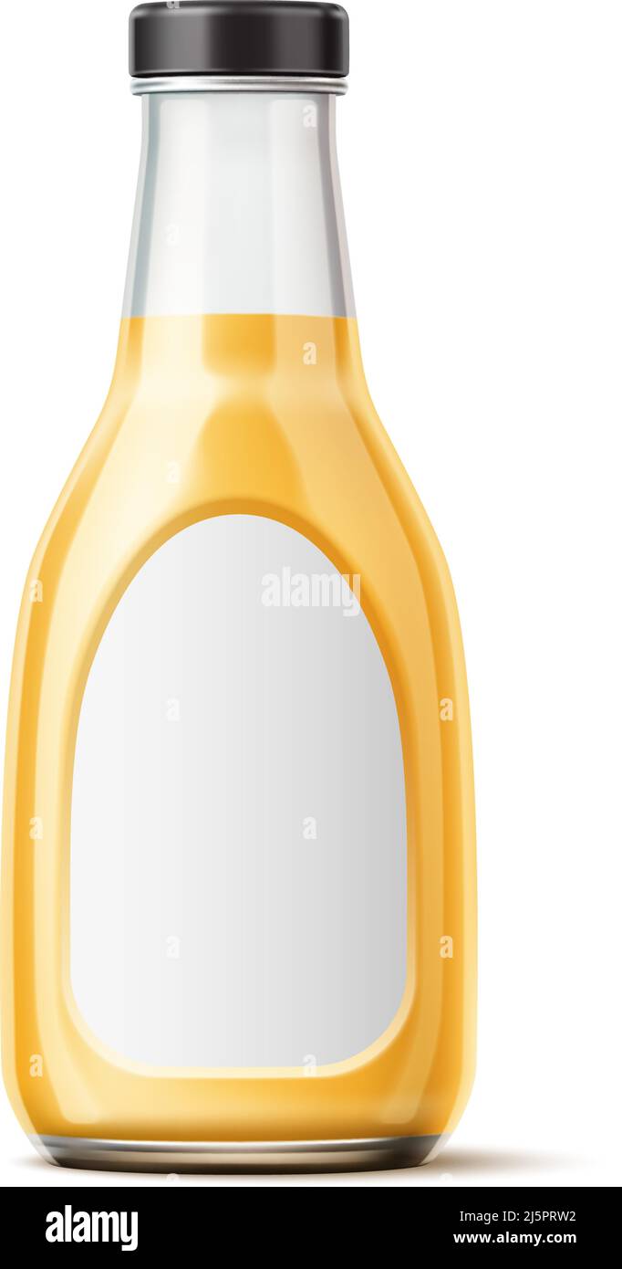 Mustard mockup. Glass bottle with sauce. Empty label template Stock