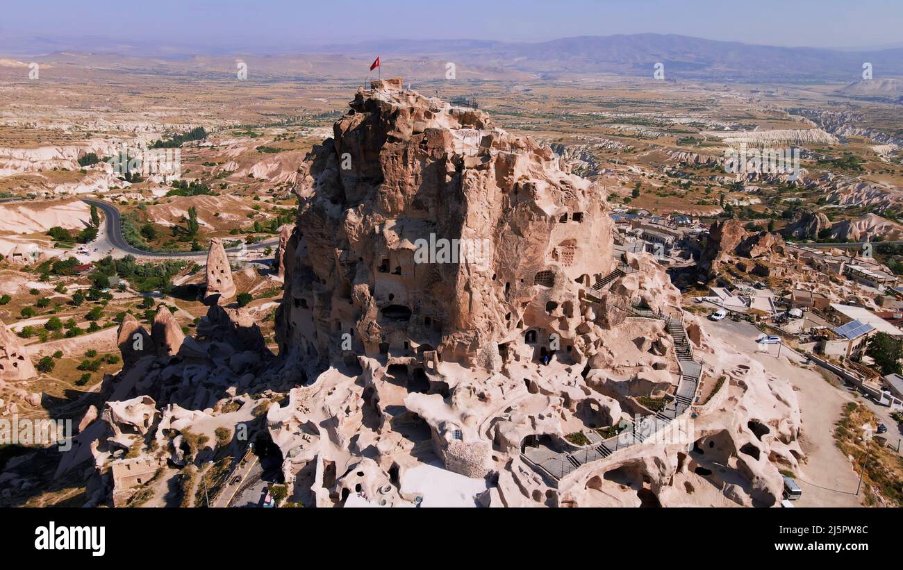 Aerial 4k top view of Cappadocia in Turkey Stock Photo