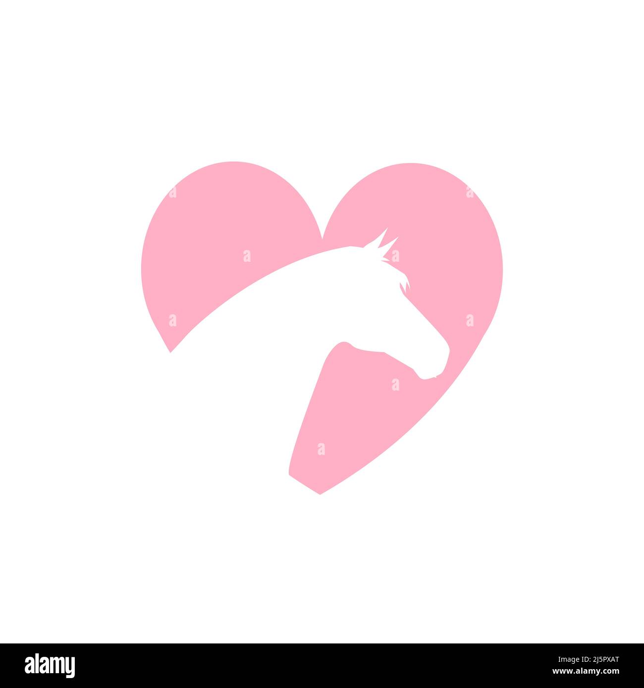 Vector flat pink horse head in heart logo isolated on white background ...