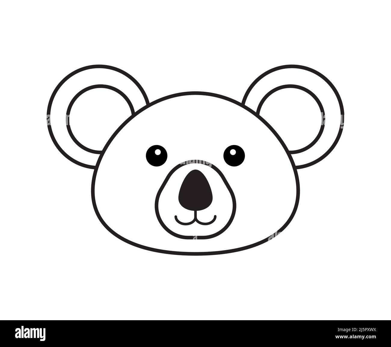 Vector flat black outline koala face isolated on white background Stock Vector