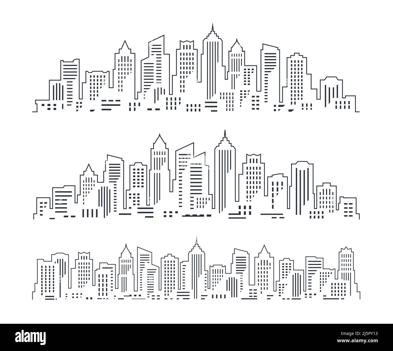 Modern cityscape. City buildings, skyscrapers outline drawing. Urban construction or real property concept vector Stock Vector