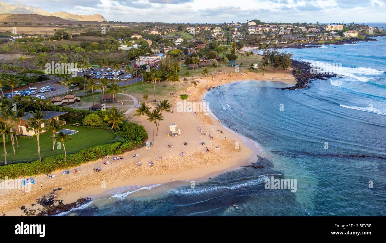 Aerial drone above beach tourists hires stock photography and images