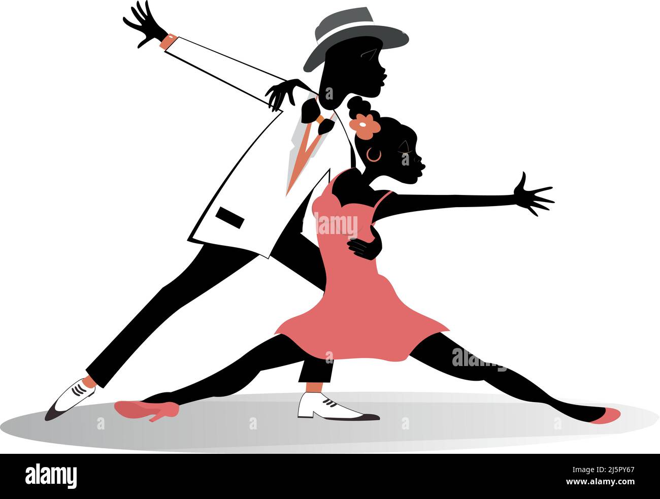 Romantic dancing young African couple isolated illustration. Funny ...