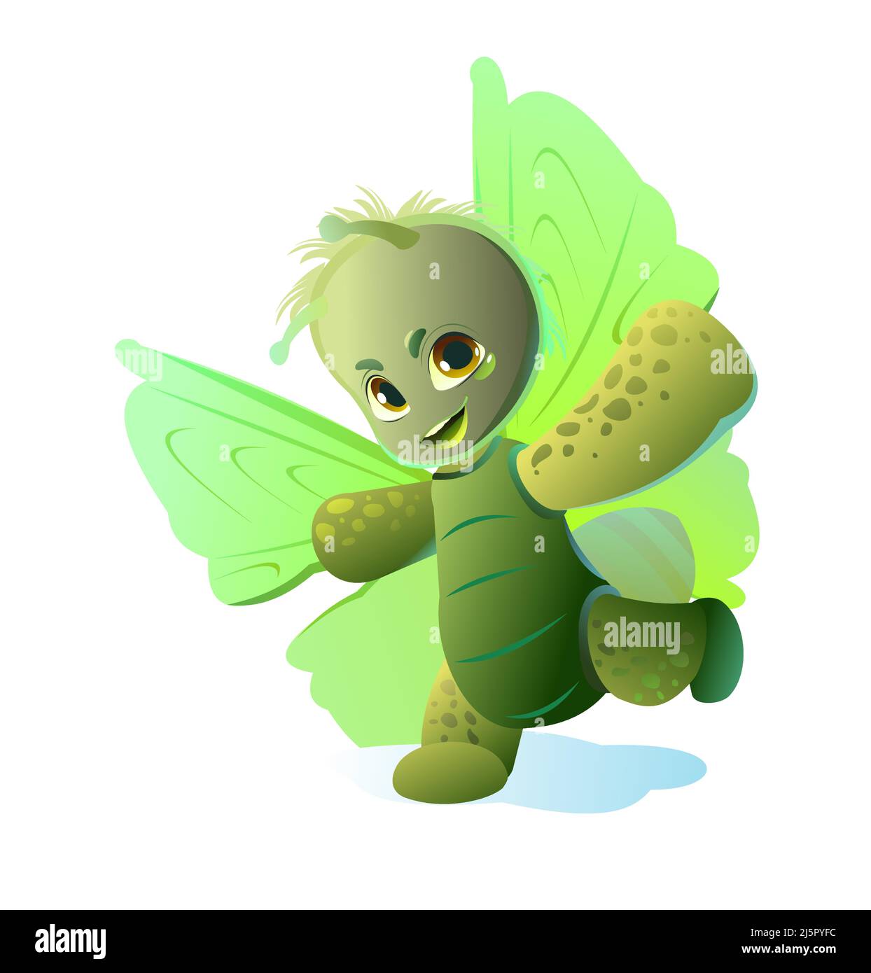 Green Butterfly fun running. Cute cartoon character. Funny insect ...
