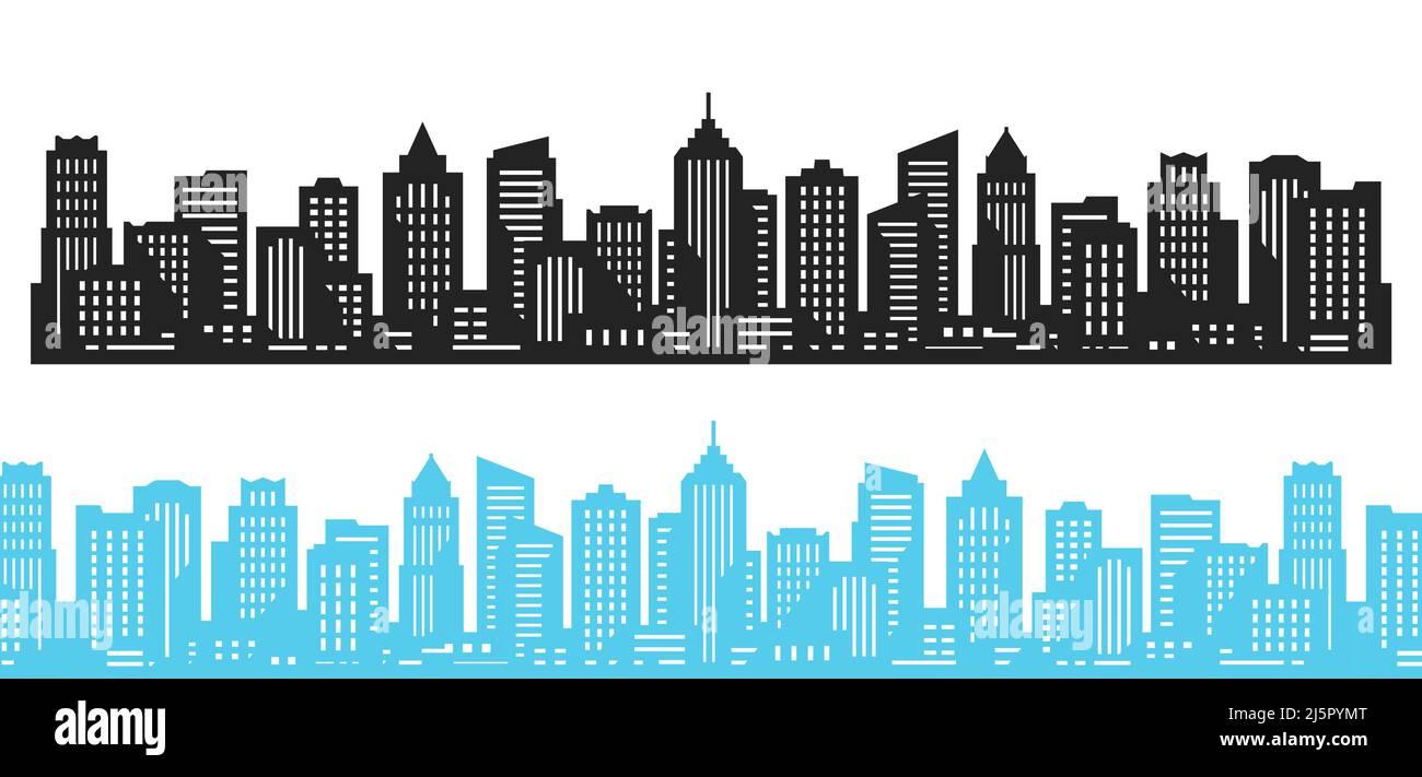 City silhouette. Horizontal City landscape with skyscrapers seamless. Panorama architecture buildings. Urban life Stock Vector