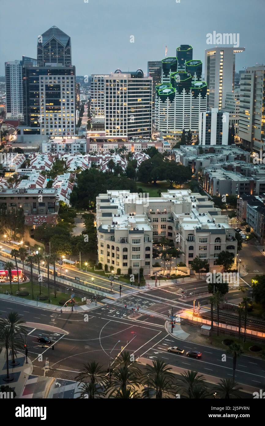 Aerial view of San Diego Downtown at dusk Stock Photo - Alamy