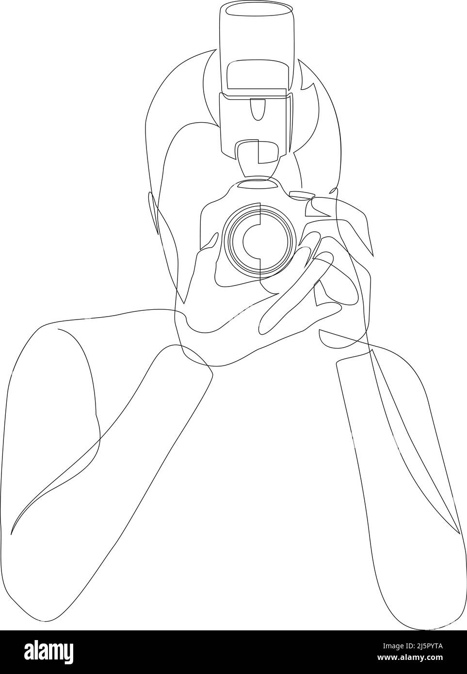 Photographer continuous one line illustration. Man taking picture hand