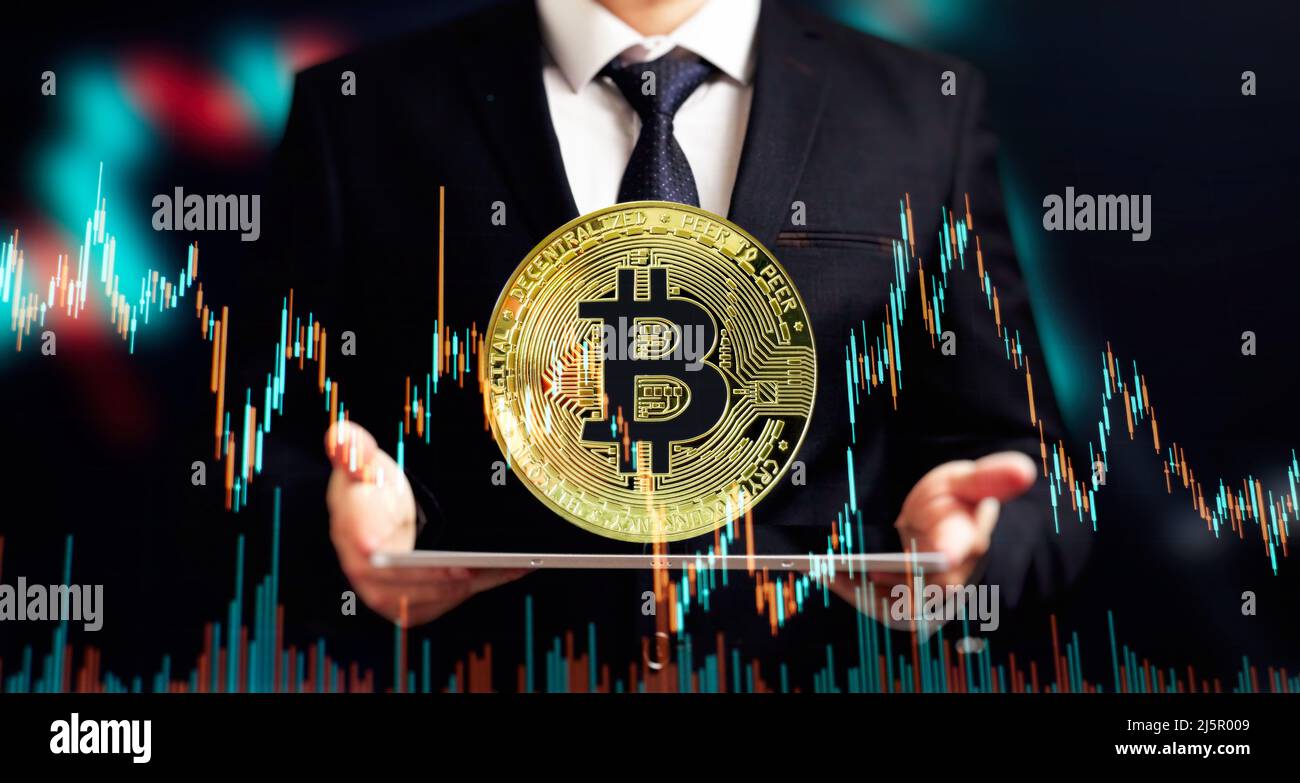 Cryptocurrency and investment. Businessman using tablet to connected on  global network and gold bitcoin coin and growth of business graph,  Financial Stock Photo - Alamy