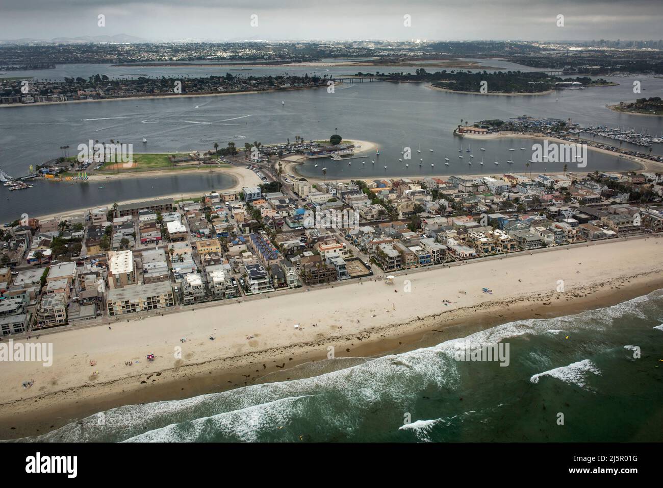 Aerial panoramic view of Mission Bay in San Diego Stock Photo