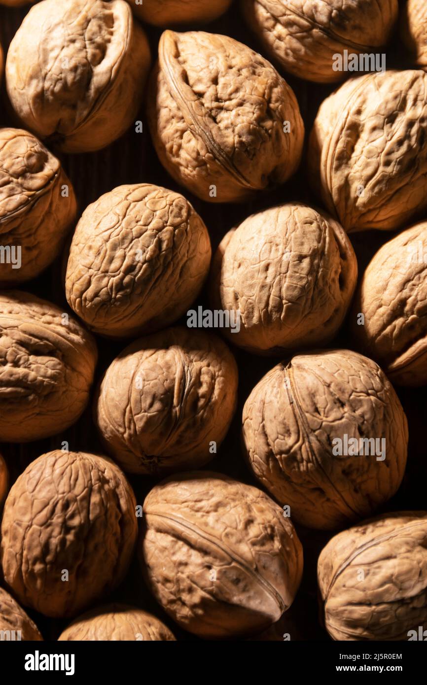 Whole walnuts,close up food background Stock Photo