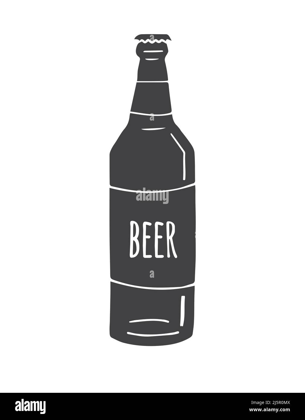 Vector black hand drawn sketch doodle beer bottle isolated on white
