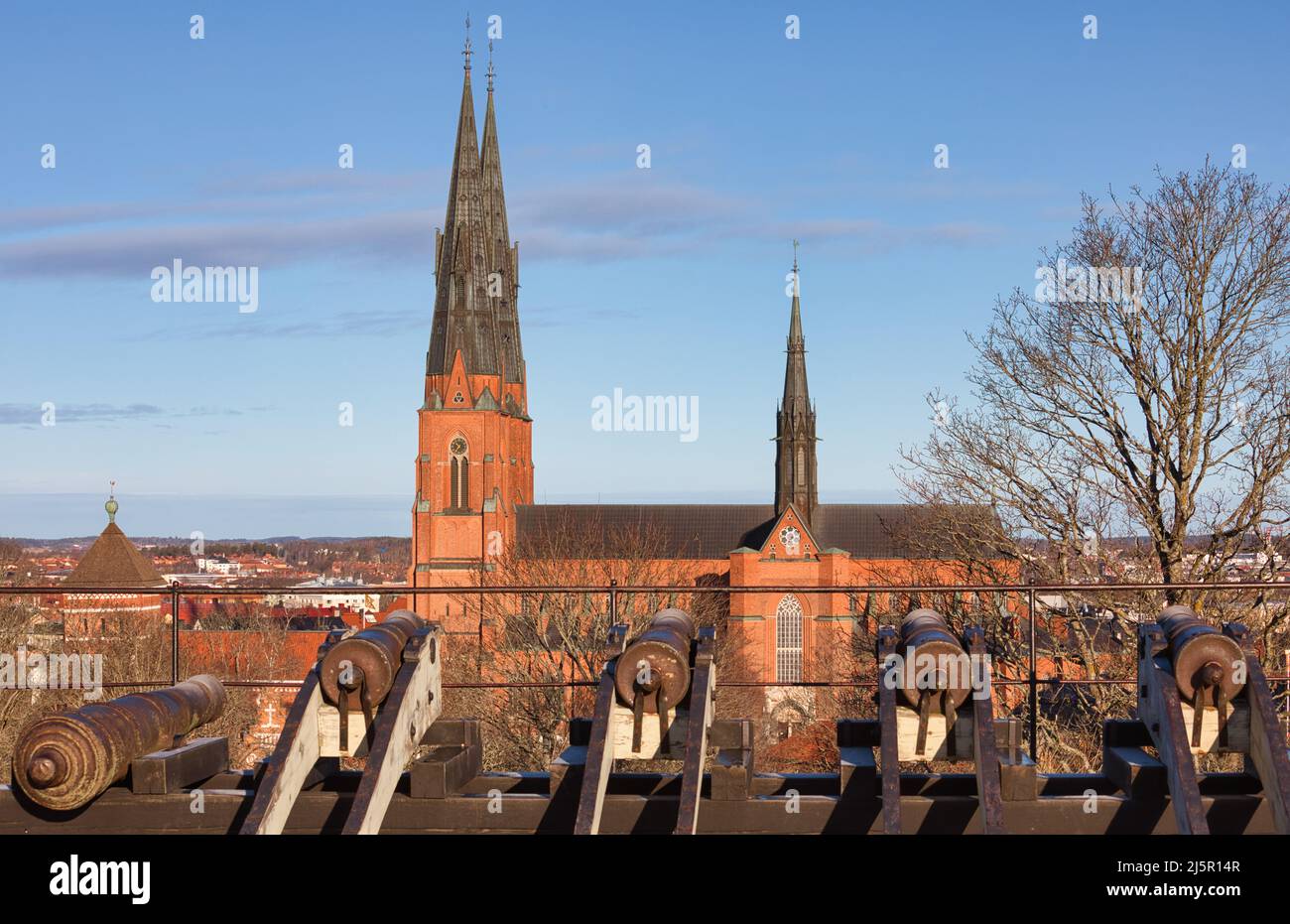 Spires of 13th century Gothic French Gothic Uppsala Cathedral (Uppsala Domkyrka) the tallest in Scandinavia, Uppsala, Uppland, Sweden Stock Photo