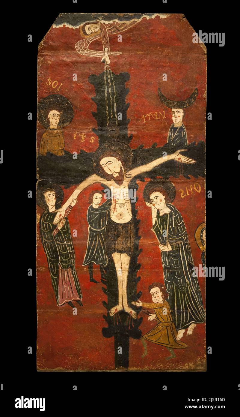La Descente de croix, Peinture sur bois, ecole catalane, realisee dans le dernier tiers du 13eme siecle. , Musee des Beaux Arts de Bilbao, Bilbao, Espagne. Stock Photo