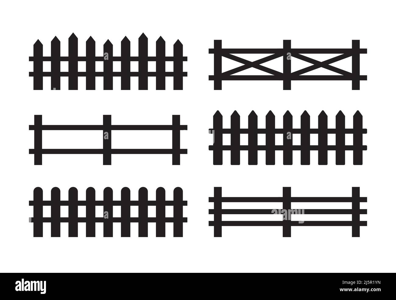 Vector set bundle of different black fence silhouette isolated on white