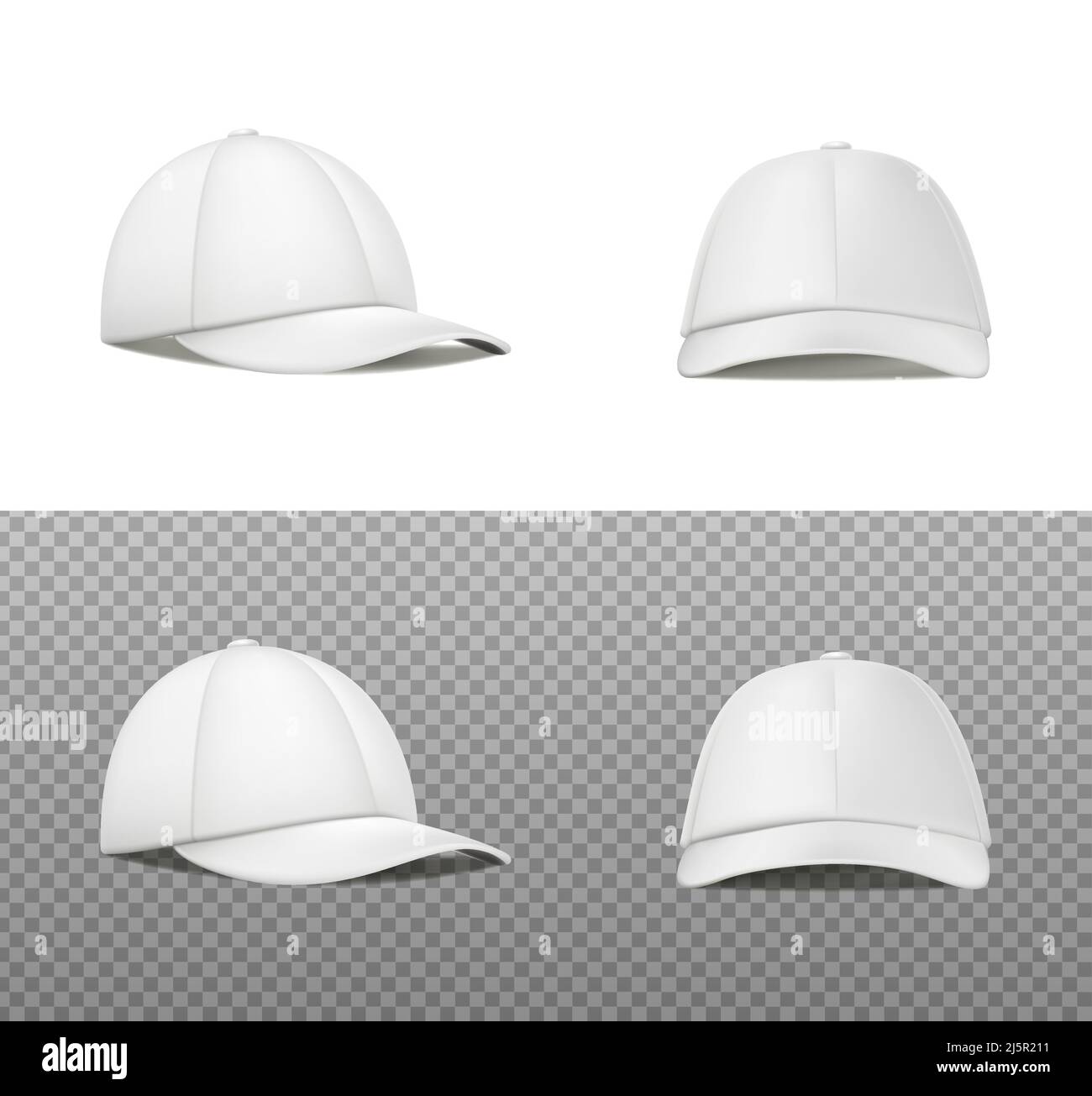realistic vector icon. White sport cap in front and side view. Mockup