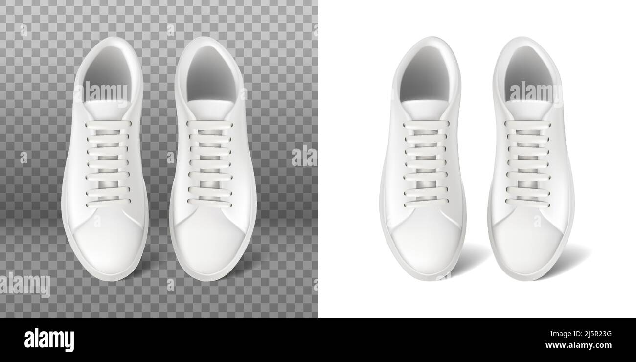 realistic vector icon. White running sneakers with lace. Sport shoes ...
