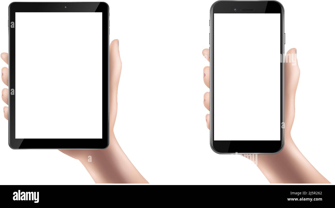 realistic vector icon. Hand holding a smatrphone. Isolated on white ...