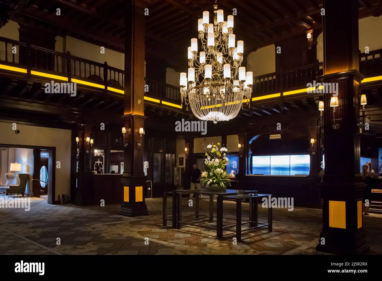 The luxury Hotel del Coronado lobby, where movies like “Some like it hot” were filmed, Coronado Island, San Diego Stock Photo