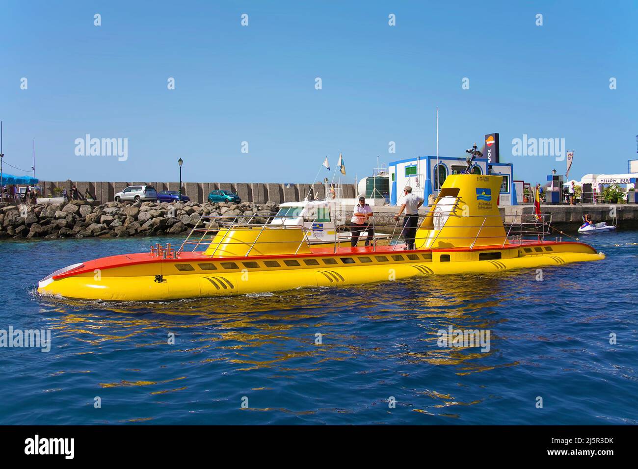 Yellow submarin, submarin for tourists undersea excursions, harbour of Puerto de Mogan, Gran Canaria, Canary islands, Spain, Europe, Atlantic ocean Stock Photo