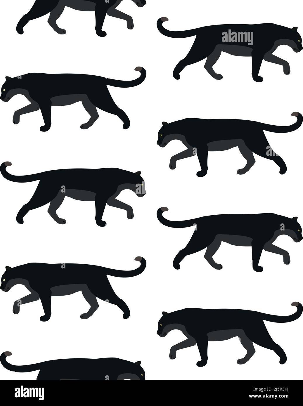 Vector seamless pattern of flat black panther isolated on white