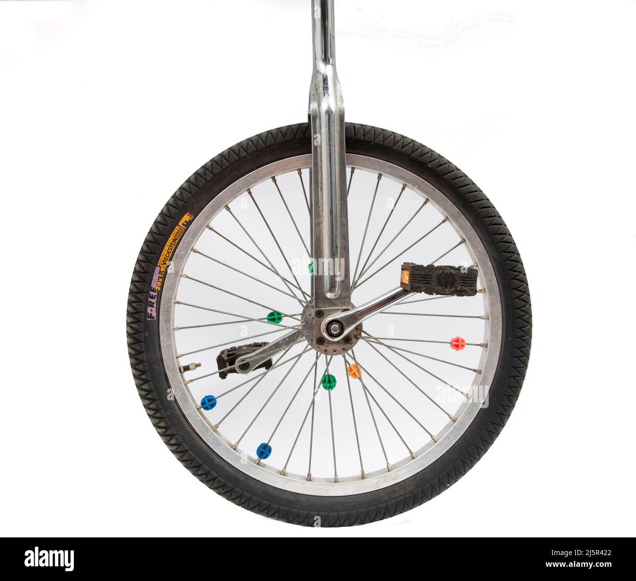 Wheel of a unicycle, a vehicle that touches the ground with only one