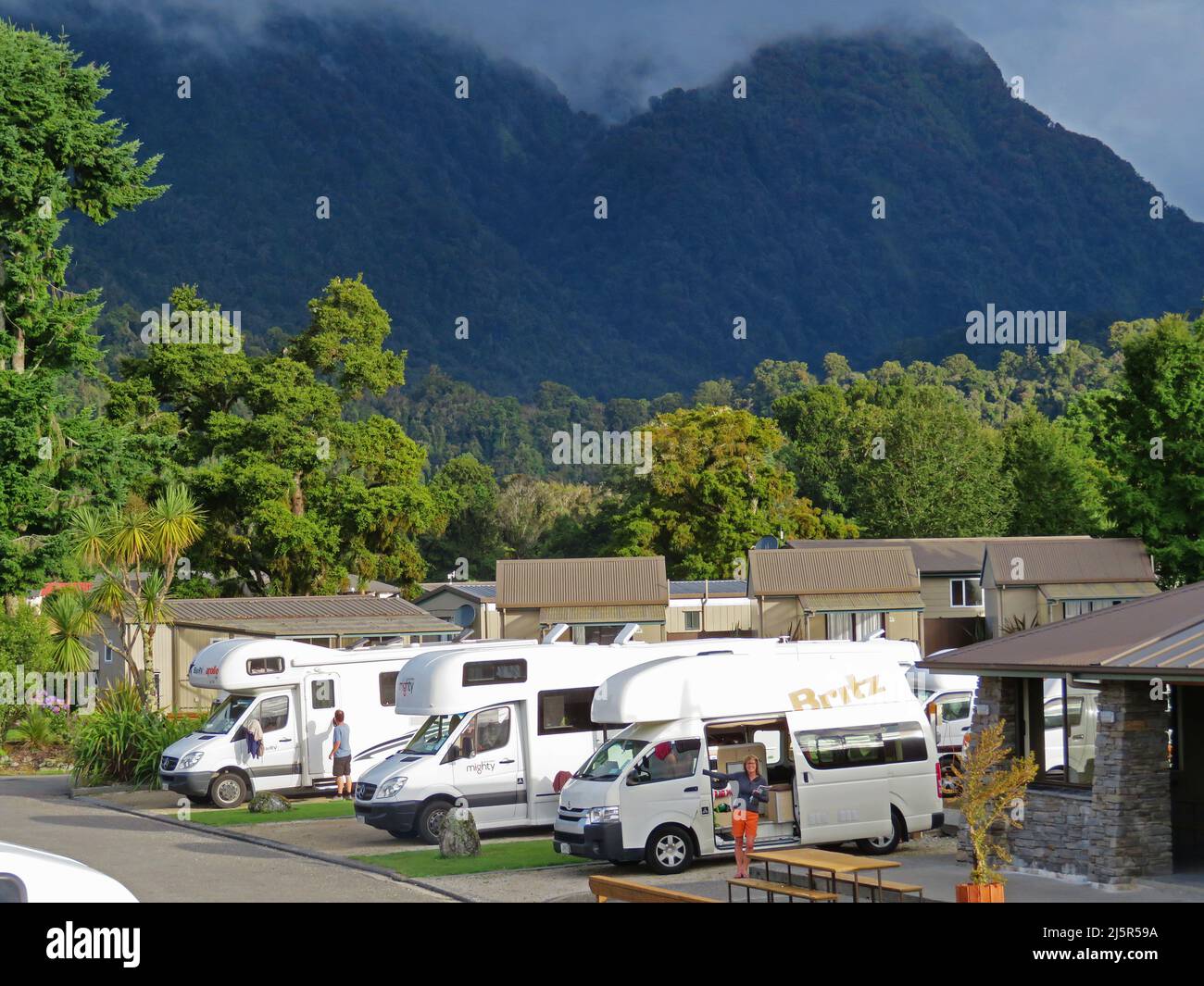 New Zealand, camping ground with campers on the south island, north of