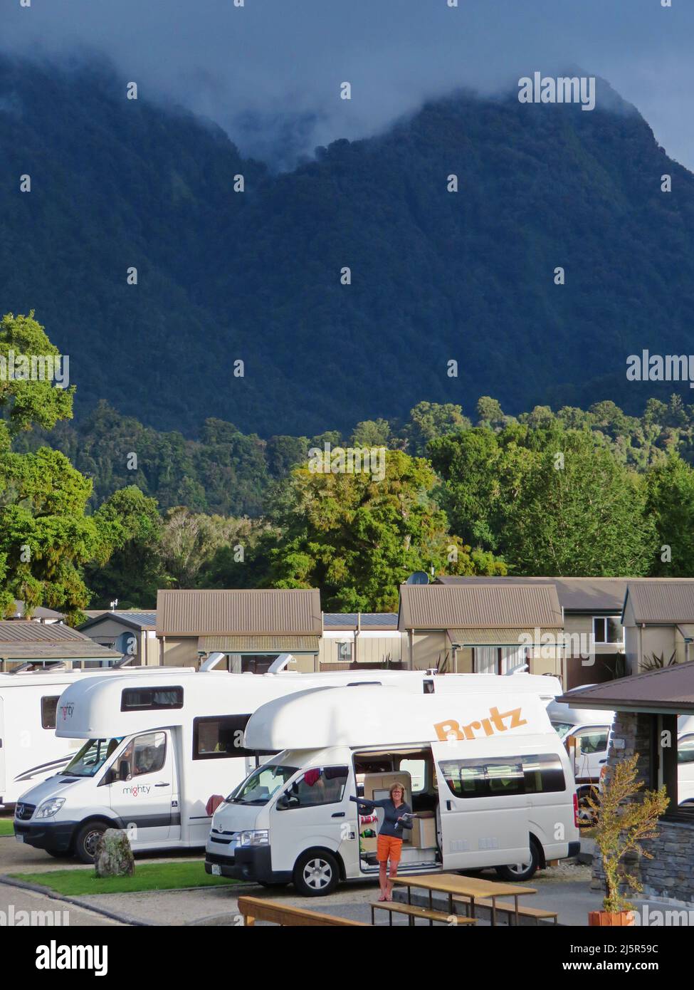 New Zealand, camping ground with campers on the south island, north of Queenstown Stock Photo