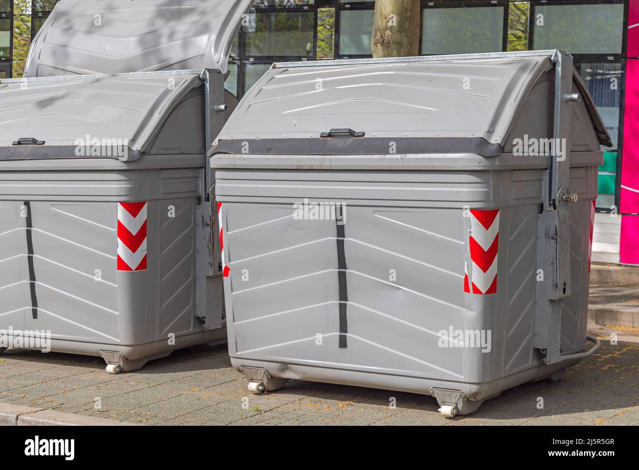 Big Grey Industrial Dumpster Bins at Street Sunny Day Stock Photo Alamy