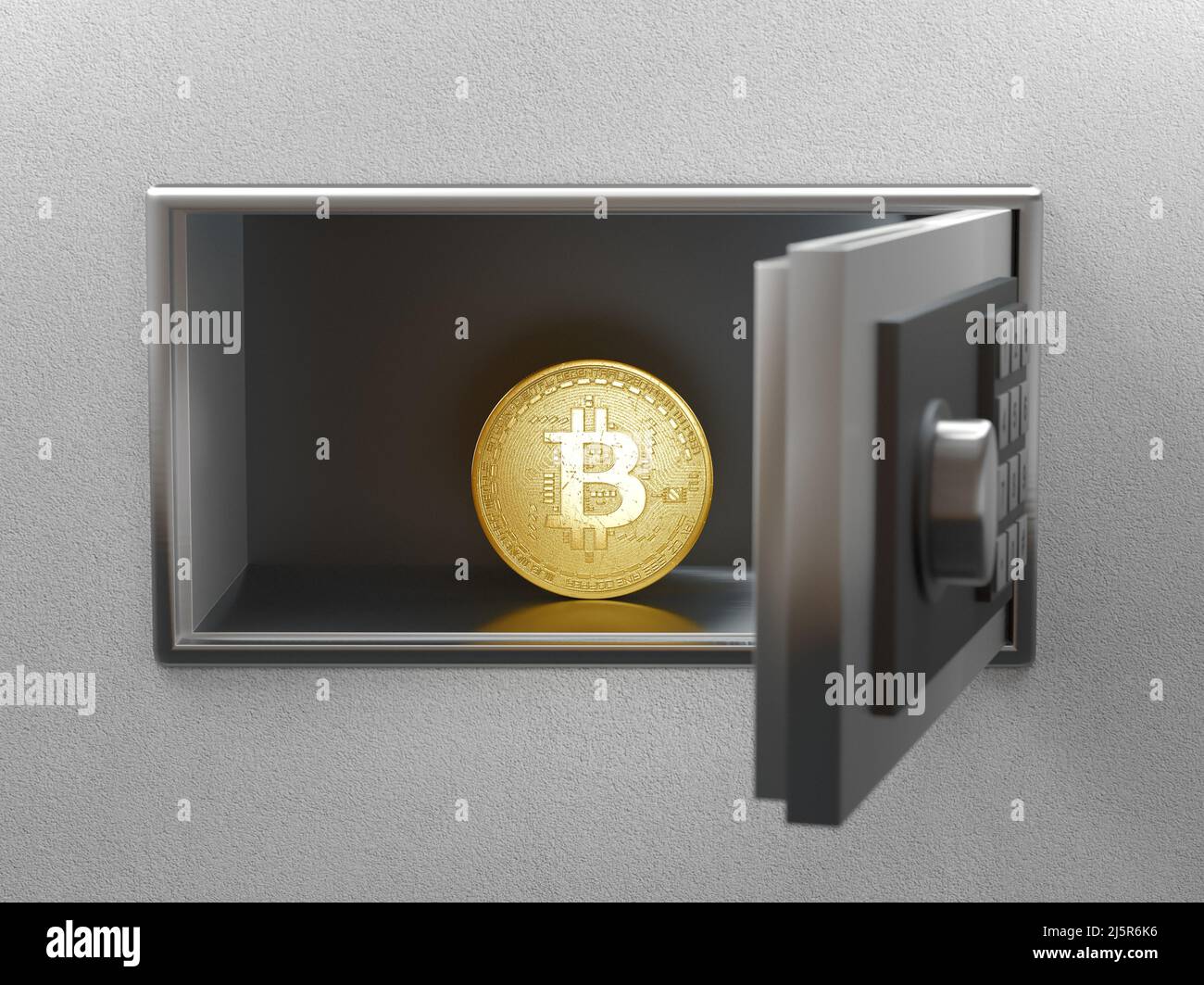 Bitcoin in the safe. Concept of Bitcoin investment, pension funds, financial institutions and banks. 3d rendering Stock Photo