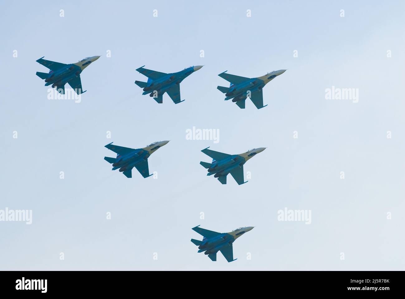Team work of russian fighters SU-27 knights Stock Photo