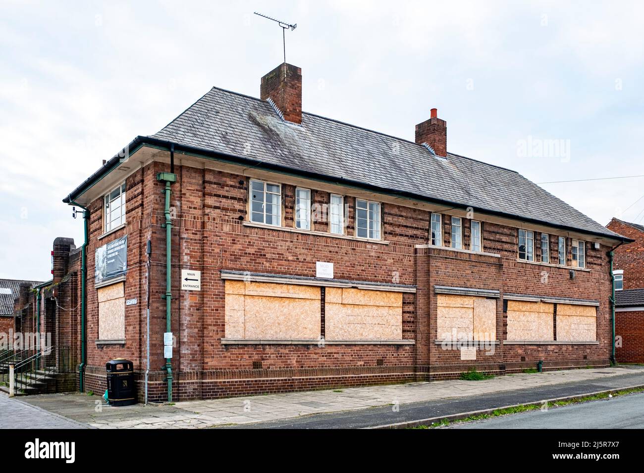 The closed down and boarded up Army Reserve Centre in Crewe Cheshire UK Stock Photo