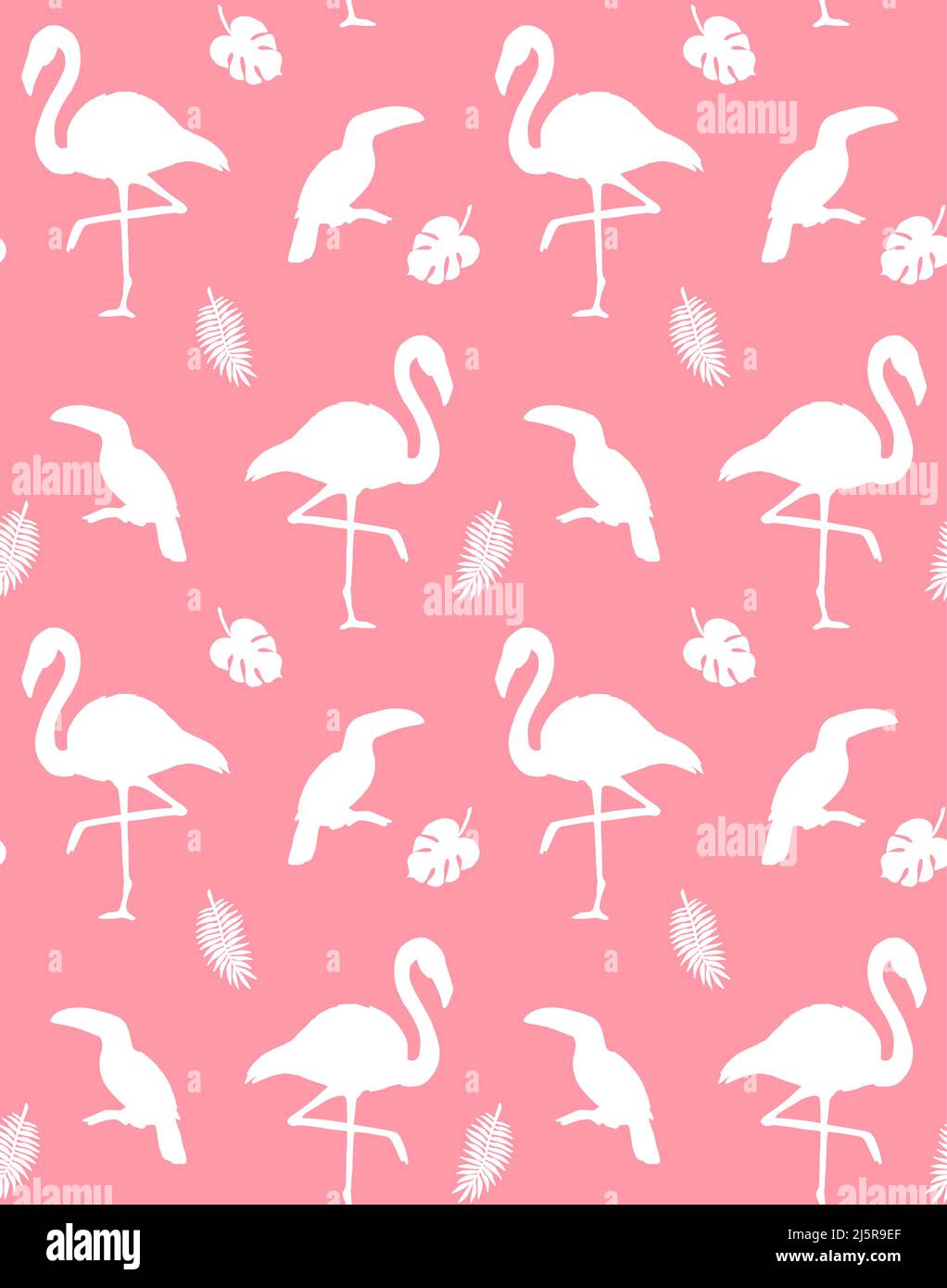 Vector seamless pattern of flamingo and toucan silhouette isolated on ...
