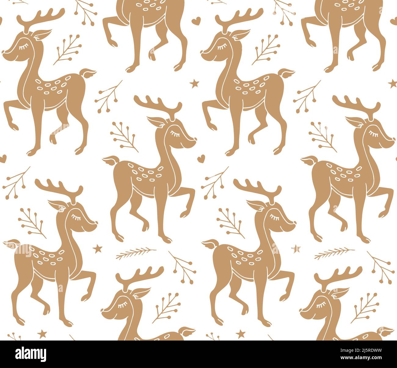 Vector seamless pattern of brown hand drawn doodle sketch deer isolated ...