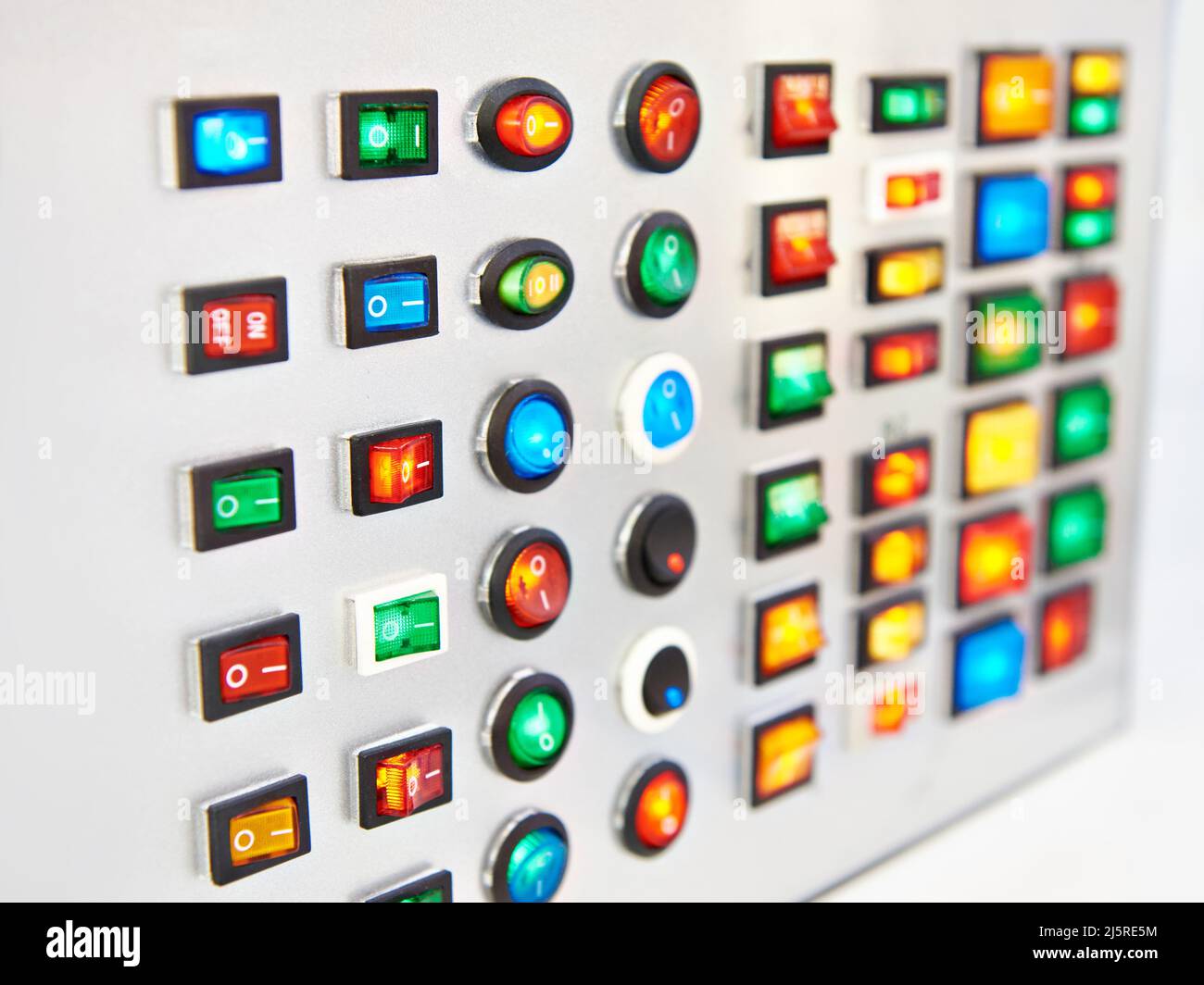 Electric start stop switches on the panel in the store Stock Photo