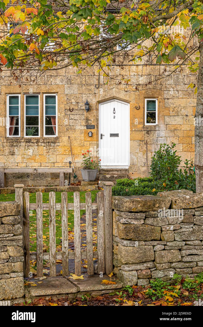 Truffles Cottage, a typical vernacular building in the Cotswold village of Brockhampton, Gloucestershire, England UK Stock Photo