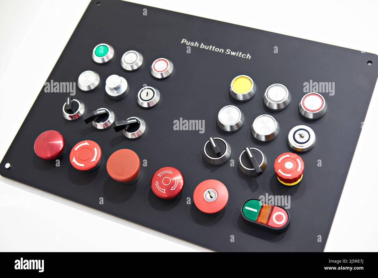 Buttons for electrical control panels industrial Stock Photo