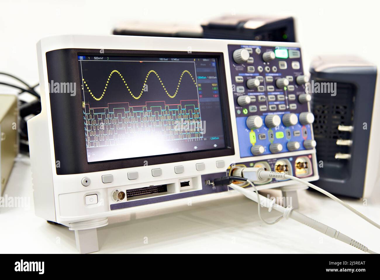 Modern mixed signal oscilloscope in laboratory Stock Photo
