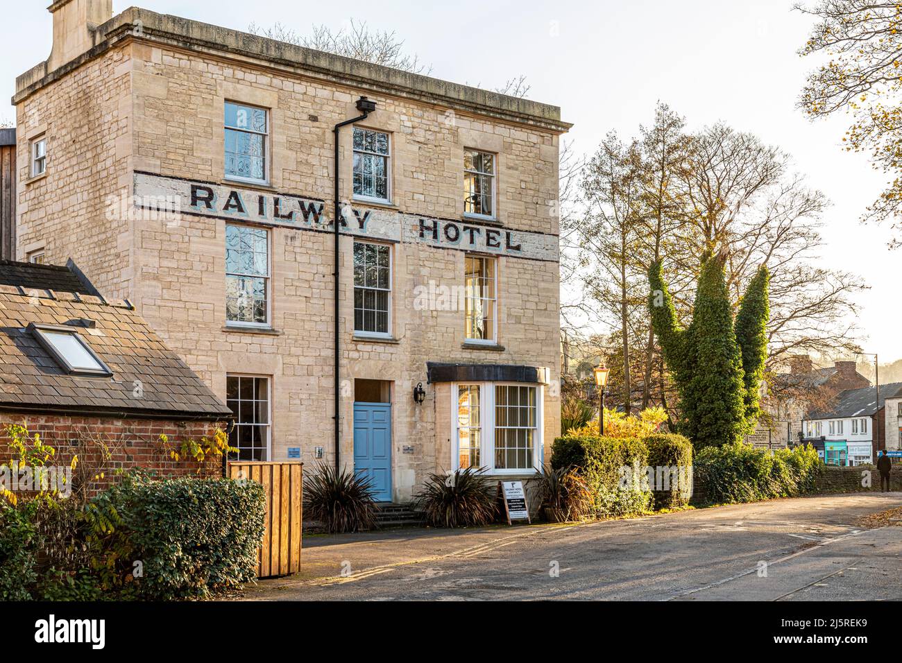 The old Railway Hotel (now converted into luxury appartments) in the small town of Nailsworth in the Stroud Valleys, Gloucestershire, England UK Stock Photo