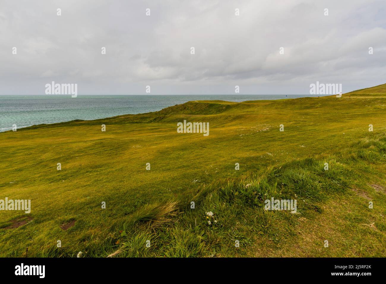 View over the golf course at Porthdinllaen, North Wales, landscape. Stock Photo