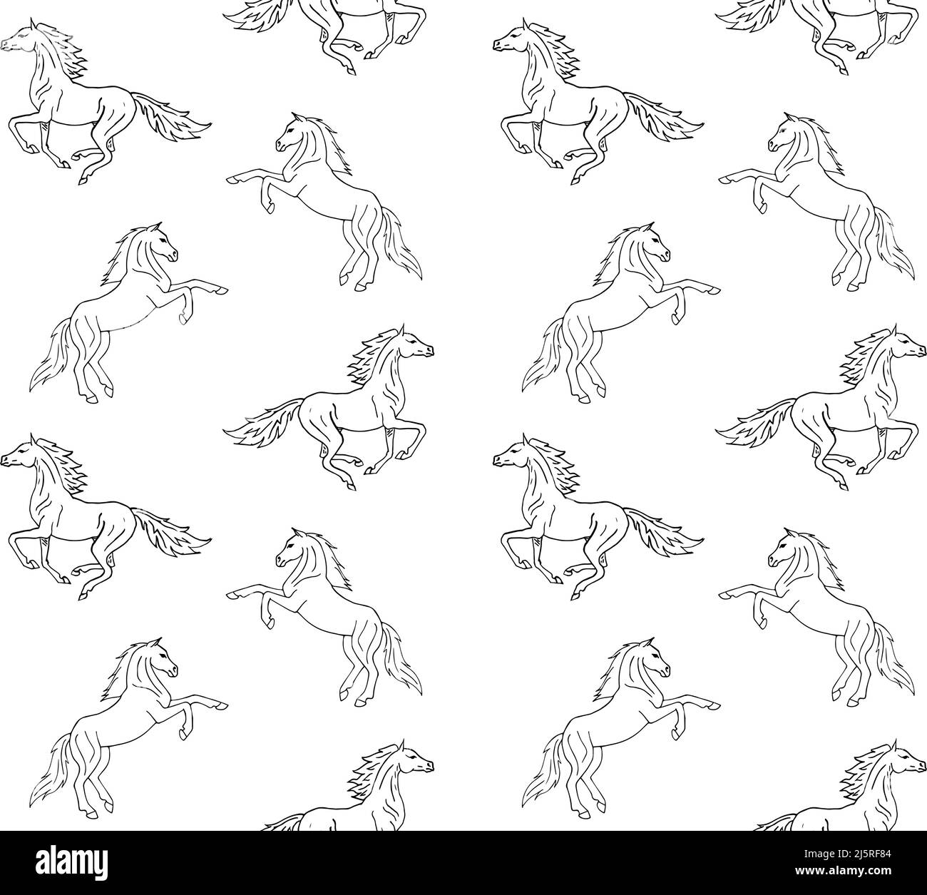 Vector seamless equestrian pattern of hand drawn doodle sketch running ...