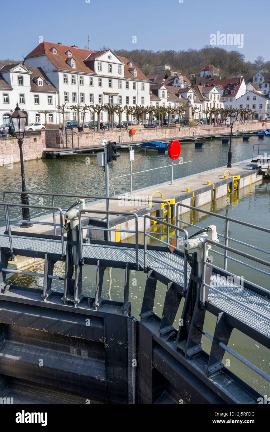 Port of Bad Karlshafen, the new floodgate, Weserbergland, Hesse, Germany, Europe Stock Photo
