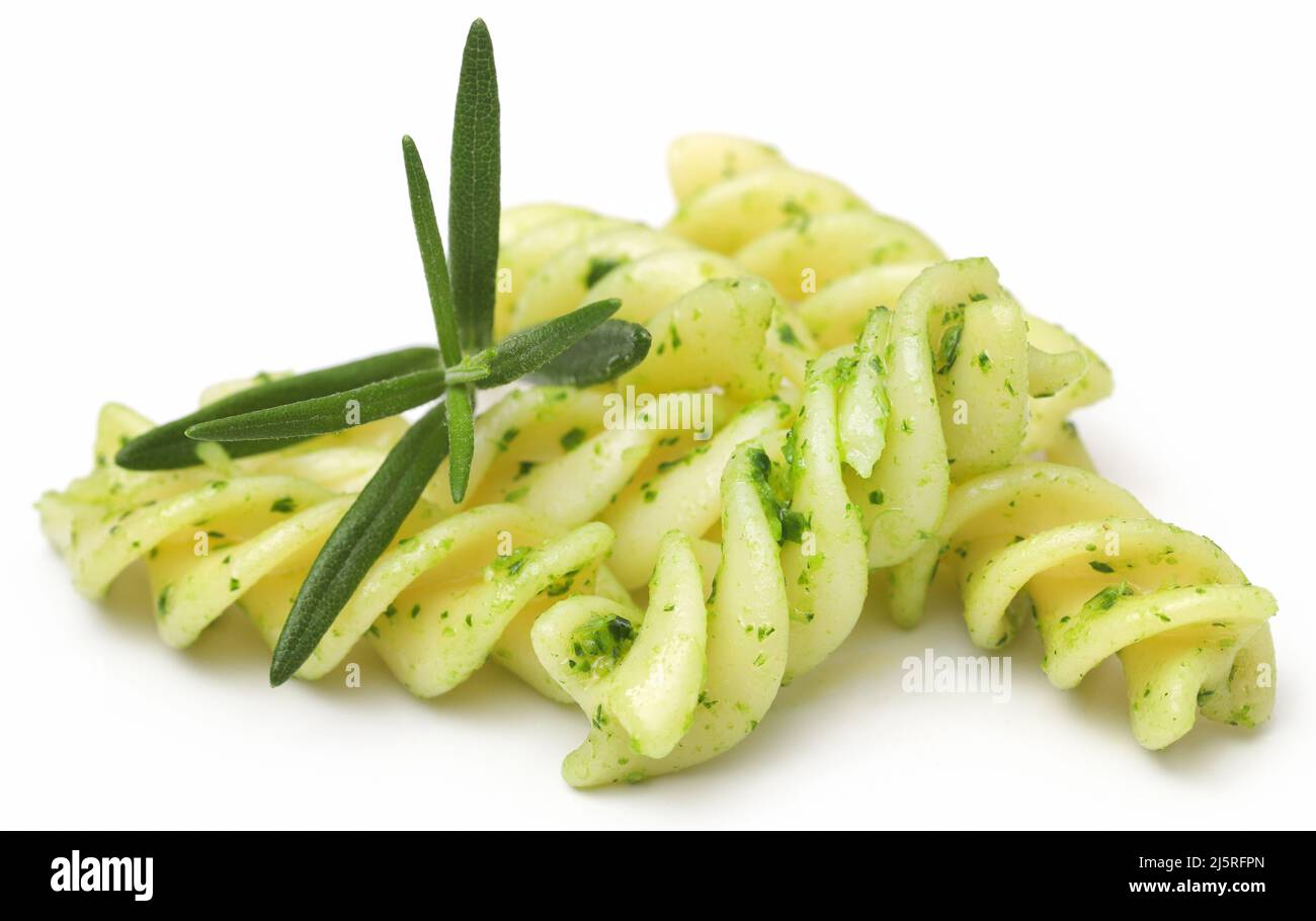 Pasta with rosemary over white background Stock Photo Alamy