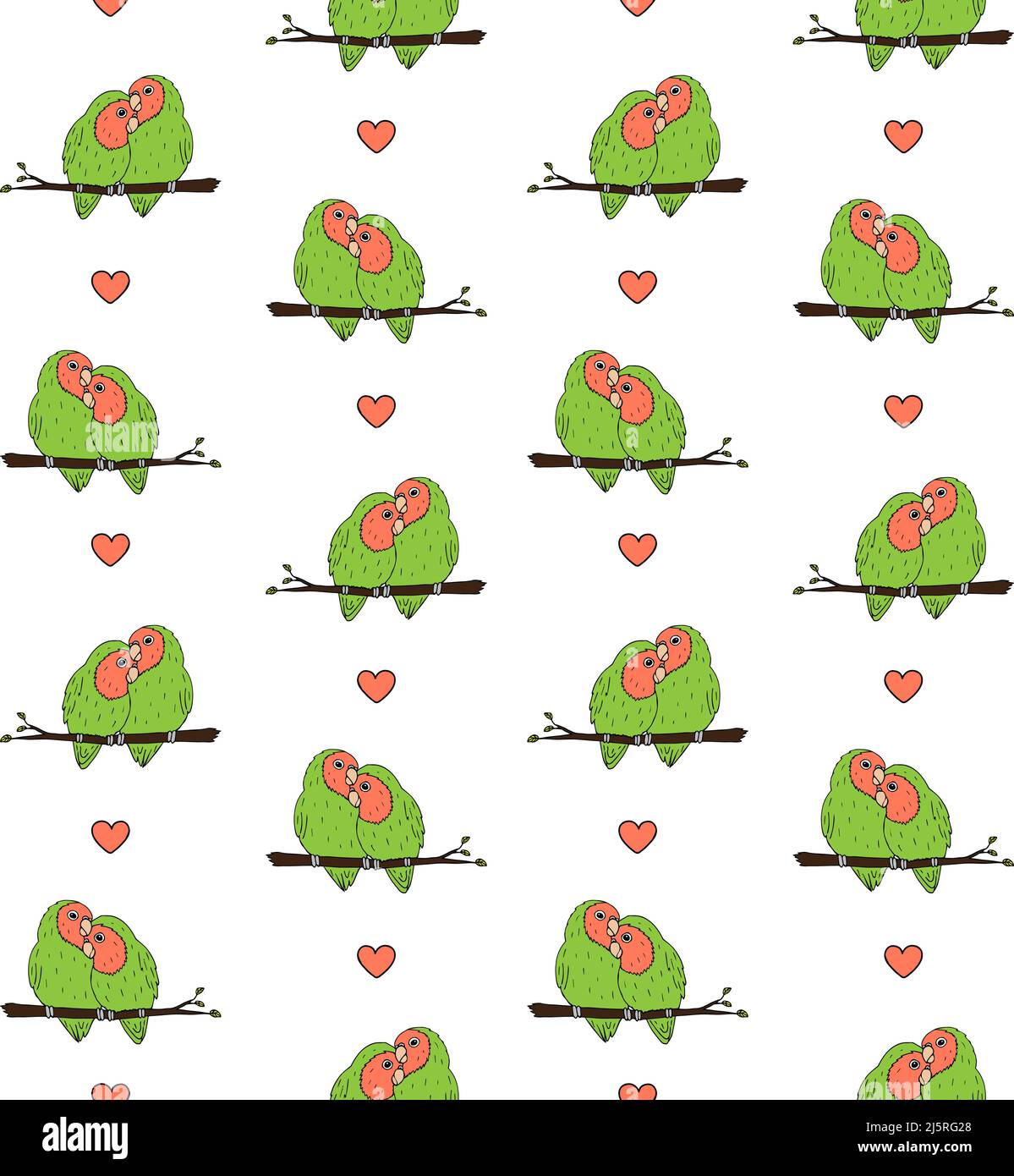 Vector seamless pattern of hand drawn doodle sketch green lovebirds ...
