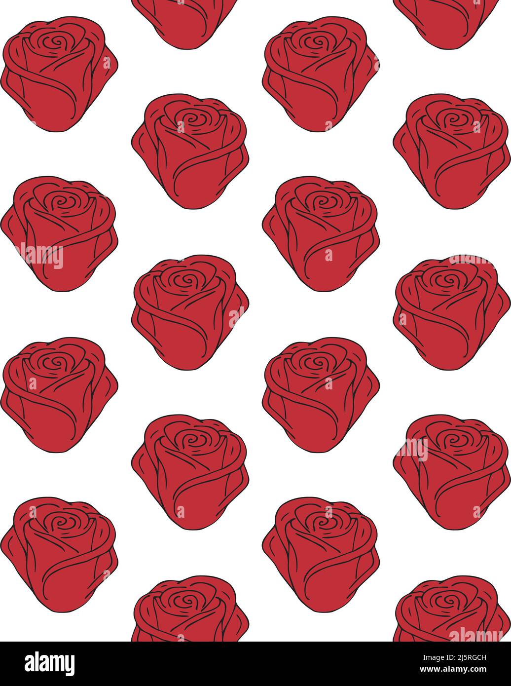 Vector seamless pattern of hand drawn doodle sketch red rose flower ...