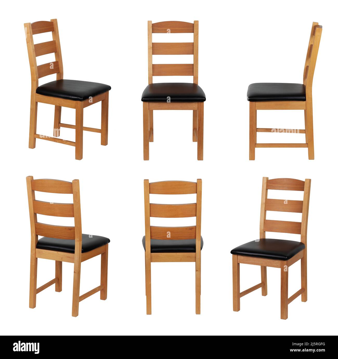 Dining chairs. Six angles of wood dining chairs on white with clipping path Stock Photo