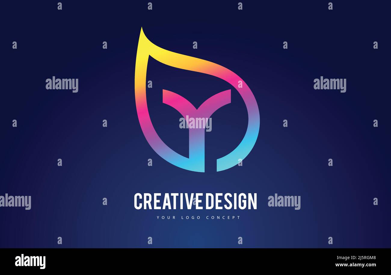 Colorful Y Leaf Logo Letter Design with Vibrant Leaf Outline Vector ...