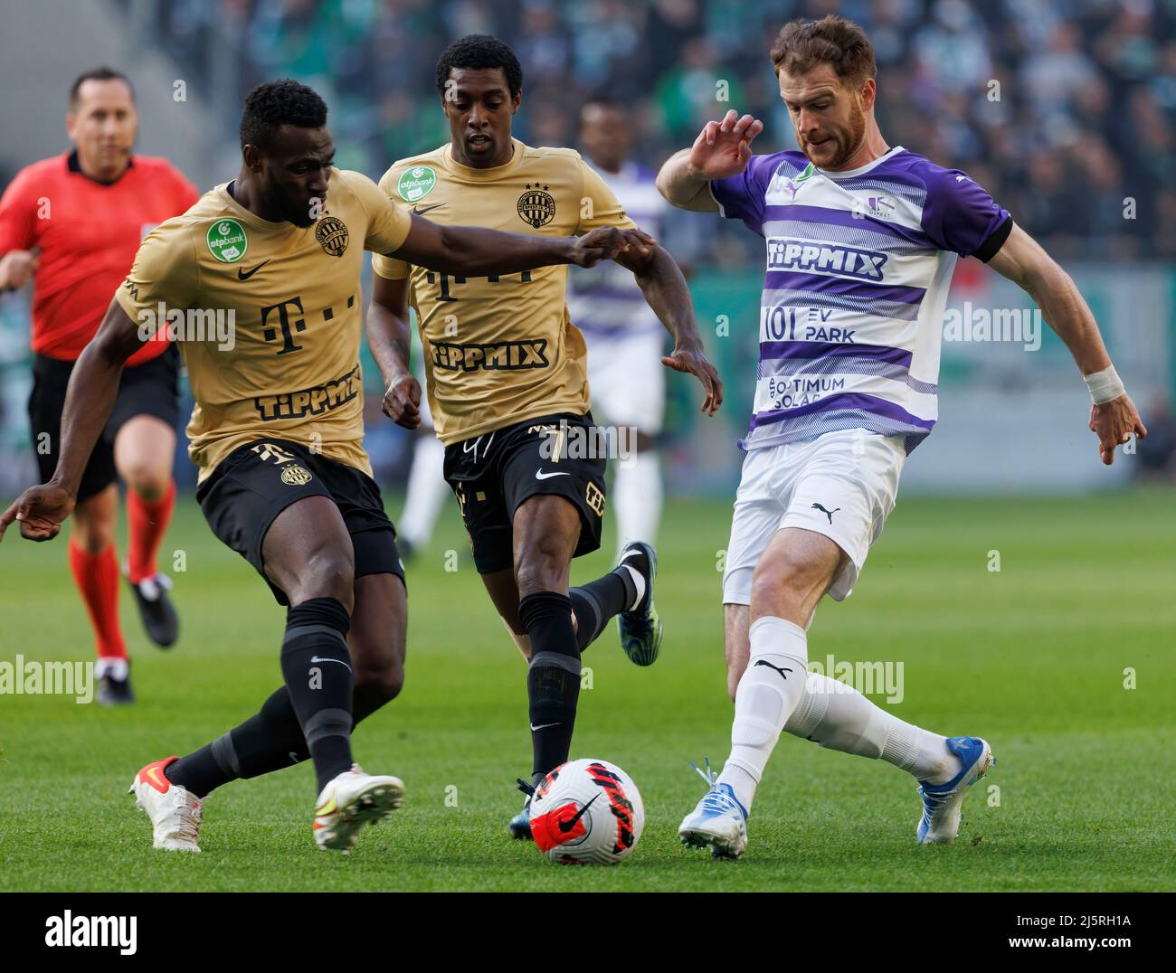 BUDAPEST, HUNGARY - APRIL 24: Yohan Croizet of Ujpest FC fights for the  ball with Adnan Kovacevic of Ferencvarosi TC during the Hungarian OTP Bank  Liga match between Ferencvarosi TC and Ujpest