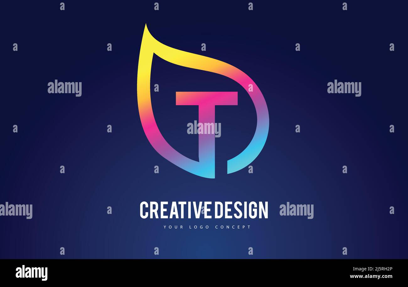 Colorful T Leaf Logo Letter Design with Vibrant Leaf Outline Vector ...