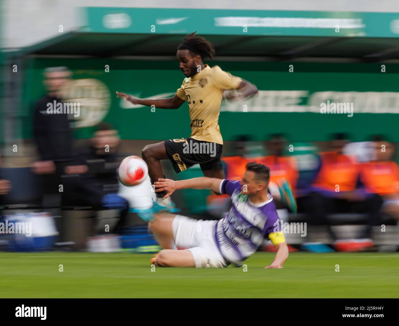 BUDAPEST, HUNGARY - AUGUST 29: (l-r) Tokmac Chol Nguen of Ferencvarosi TC  celebrates his goal in front of Gergo Lovrencsics of Ferencvarosi TC during  the UEFA Europa League Play-off Second Leg match